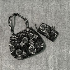 Longaberger Sisters Maddy Handbag and Zip It Wallet Set Secret Black White Quilt