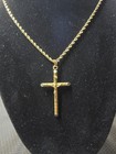 14 karat solid gold textured surface crucifix pendant on a 14 karat chain (N9SZ) — photo 2