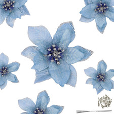 12 Pcs 5" Glitter Poinsettia Flowers for Holiday Decor and Wreaths - Blue