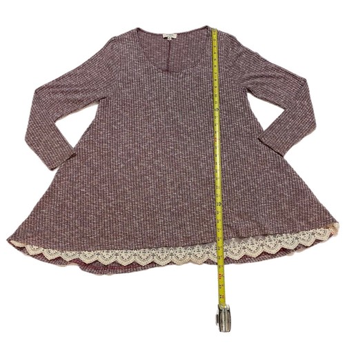 Umgee Medium meliert weinrot ausgestellt Tunika Spitzenbesatz Pullover Tunika - Bild 2 von 9