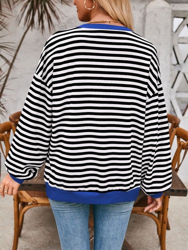 Women Jumper Pullover Stripes Sweatshirt Lady Casual Blouse Baggy Tops Size 8-20 - Picture 14 of 48