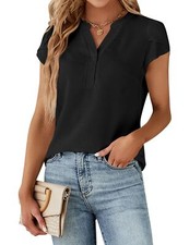 Women's Dressy Casual Tops Business Work Blouses Button Down Black Shirts 202...