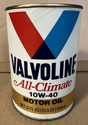 Vintage VALVOLINE MOTOR OIL  All-Climate 10W-40 Full Unopened QT Can Cardboard