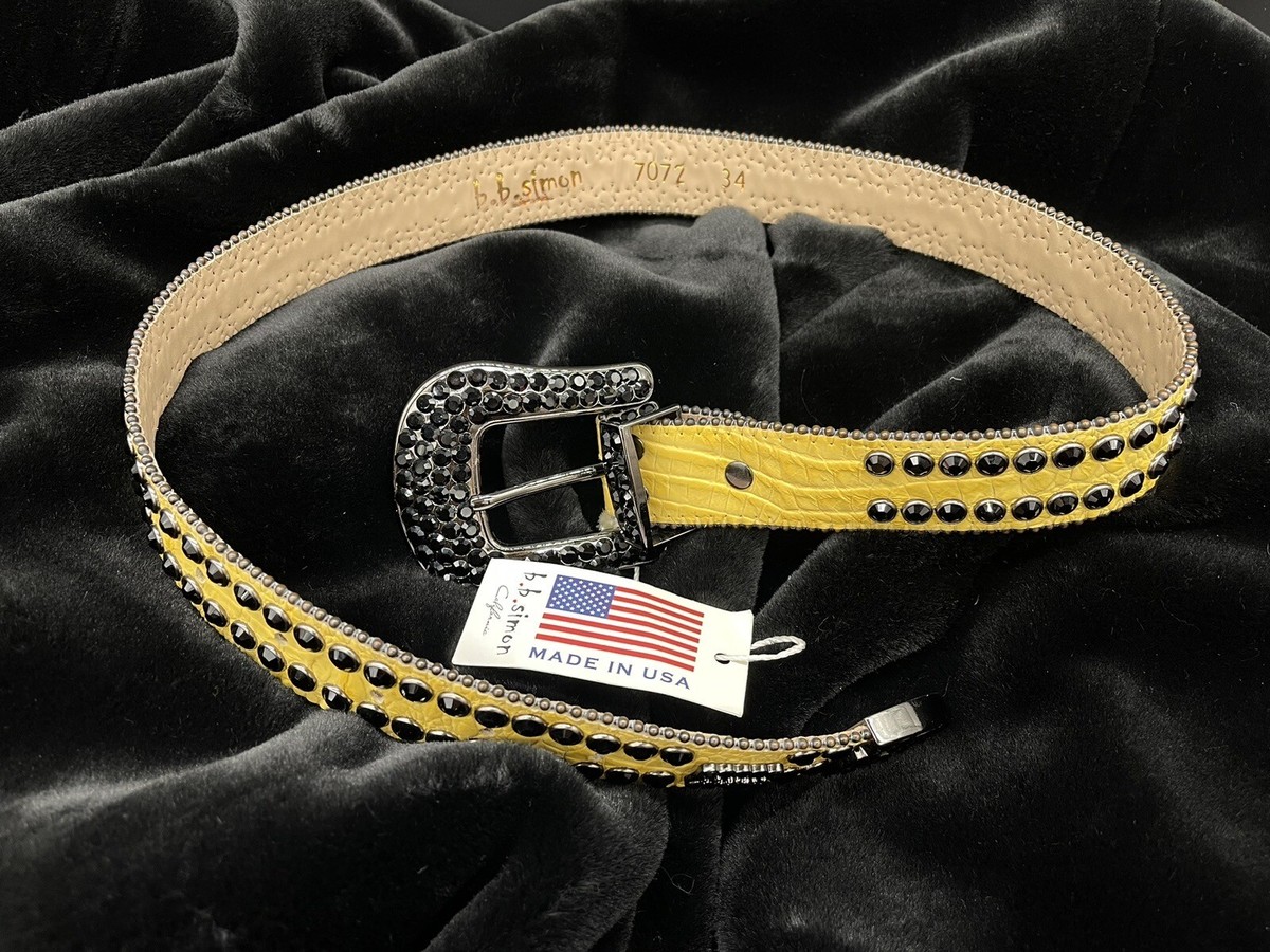 B.B. Simon Double Row Yellow Leather-Black Swarovski Crystal Belt