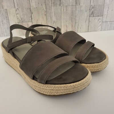 EILEEN FISHER Size 9 Sandals Devi Gray Platform Wedge Espadrille Jute Strappy
