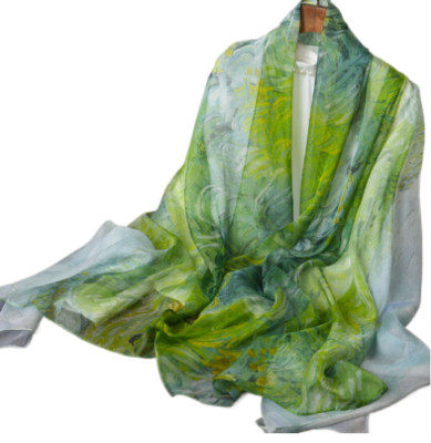 100% Silk Scarf Women neckerchief large Shawl Wrap Floral yellow green HD118-11