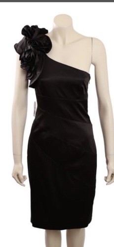 Jessica Simpson ~ Navy Satin One Shoulder Rosette Sheath Party Dress 6 NEW $158 - Picture 3 of 10