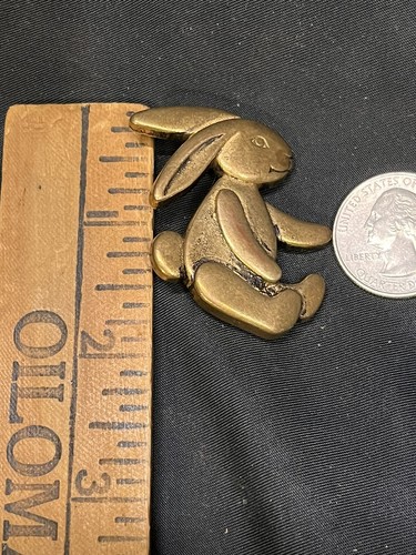 VINTAGE ANTIQUE GOLD YONE BUNNY RABBIT BROOCH 2” 3D - Picture 4 of 4