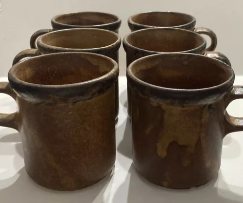 Set of 6 McCoy Pottery 1412 USA Coffee Canyon Mesa Cups, Mugs