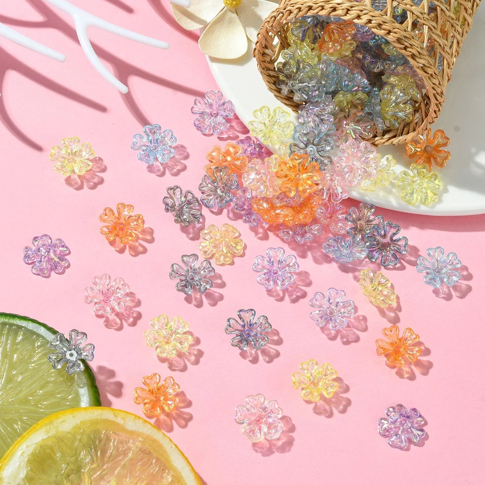 300x Cuentas espaciadoras de flores de pétalos de corazón acrílico tapas extremo para hacer joyas hágalo usted mismo Foto 3 de 4