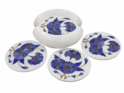 Marmor Tee Untersetzer Set Lapis Semi Precious Steine Inlay Arbeit