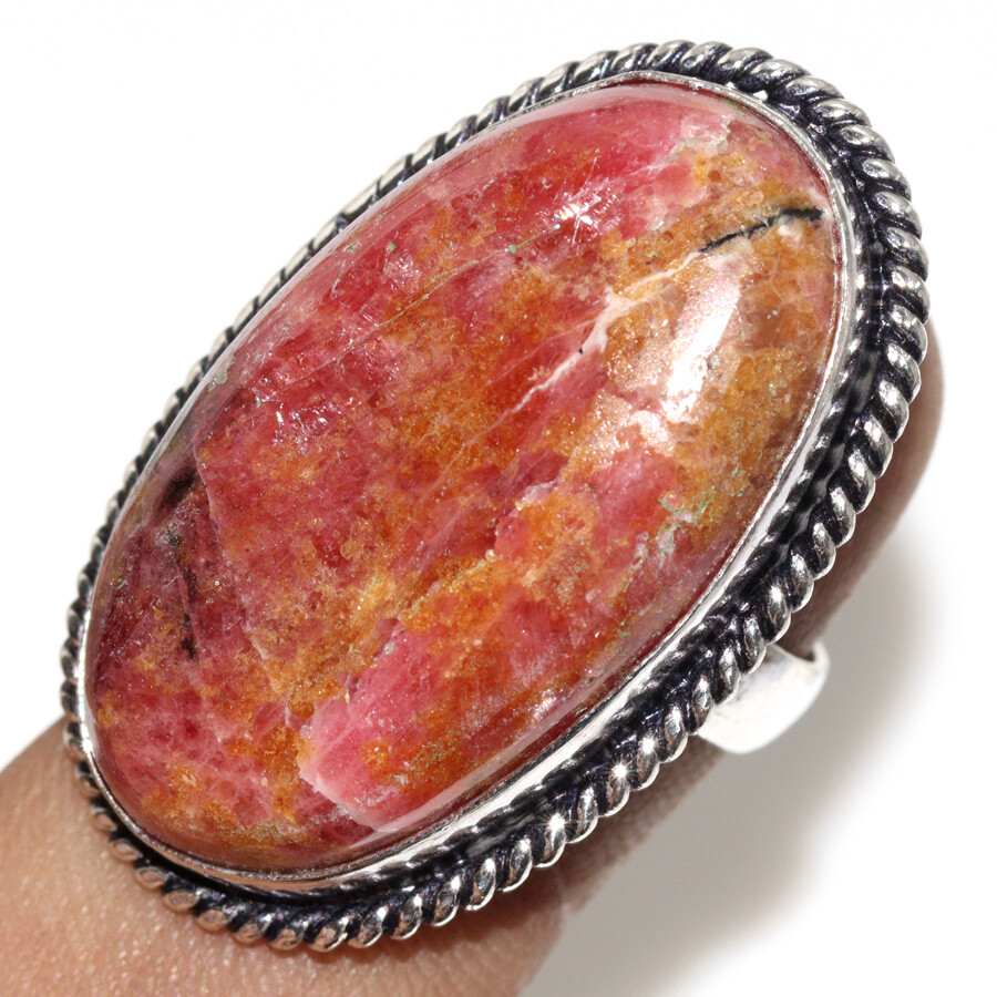 Rhodonite Gemstone Handmade 925 Silver Plated Ring Size US 6 Promise Gift Jewelry