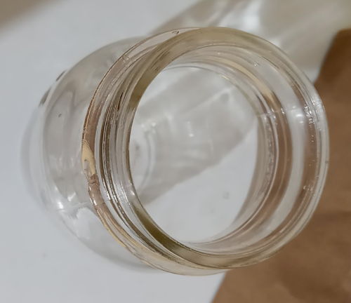 BOLA TRANSPARENTE PERFECTO CUARTO DE GALÓN ALBAÑIL VINTAGE 1923-1933 TARRO CUELLO PEQUEÑO ASTILLADO - Imagen 4 de 4