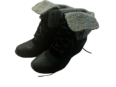 Timberland Meriden Earthkeepers Fold Down Black Wedge Boots Womens Size US 8.5