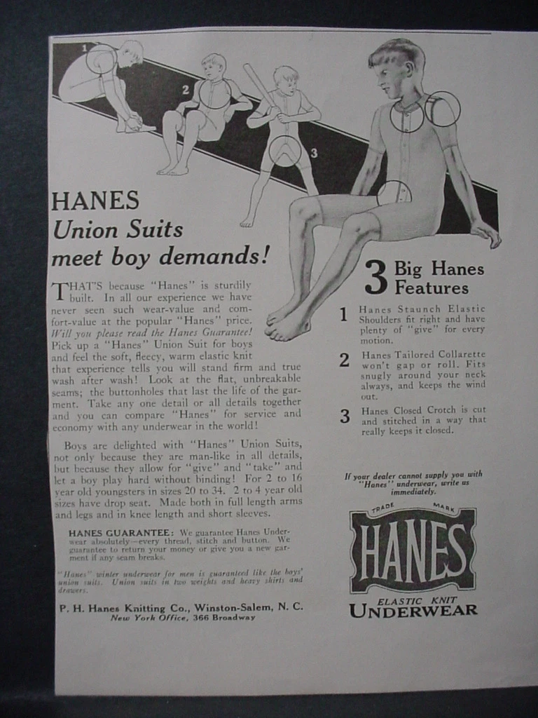 1922 Hanes Union Suits Boy s Underwear Vintage Print Ad 12106 eBay