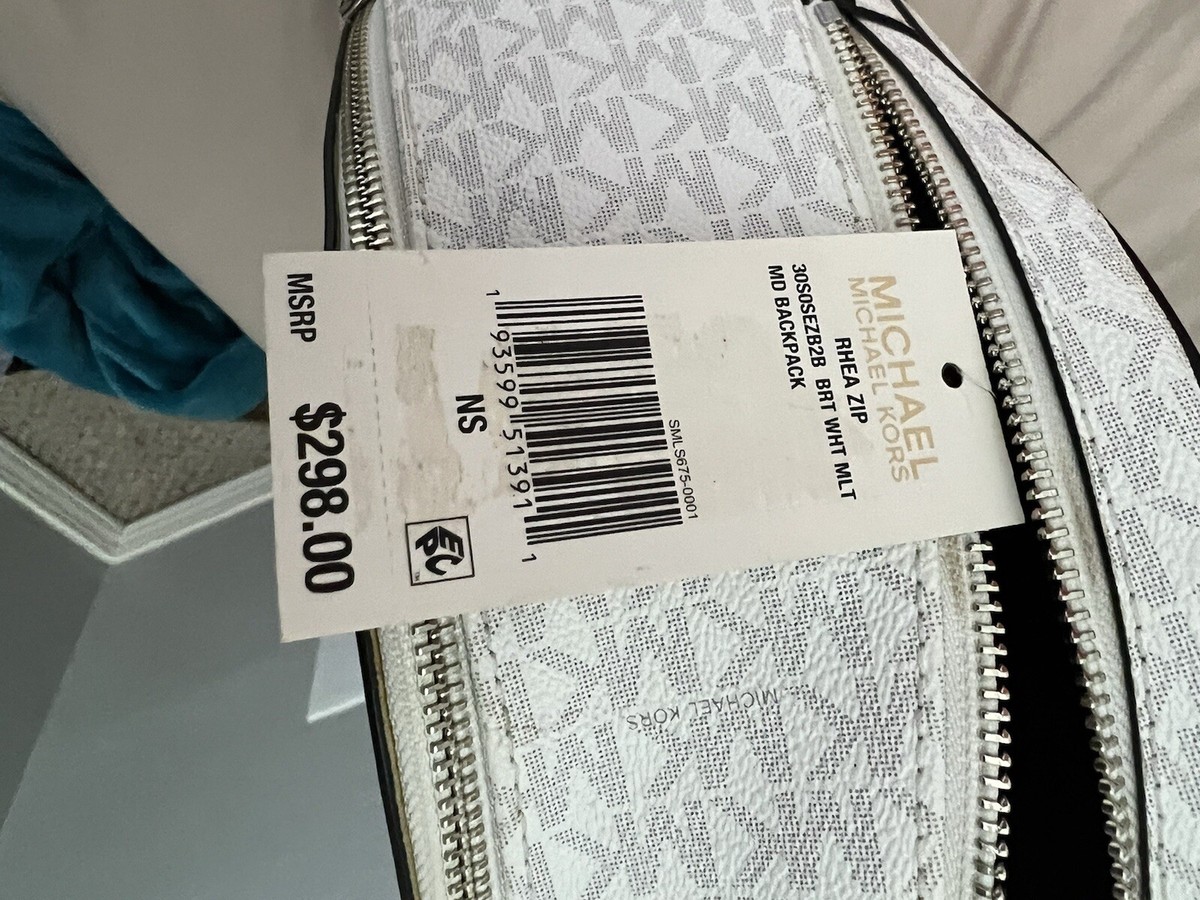 Michael Kors Rhea Zip Medium Leather Backpack White Black 