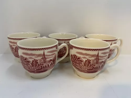Johnson Bros Old Britain Castles Pink Teacups Set of 5