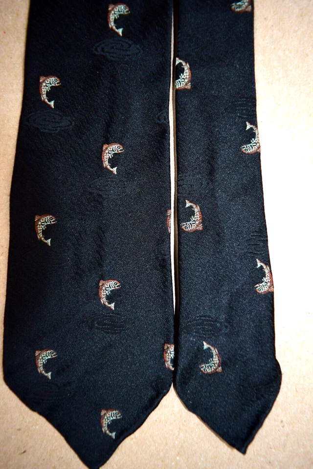 Corbata de cuello de colección Liberty años 50 60 pez saltador foulard jacquard corbata de seda 51" x 2,75" Foto 4 de 4