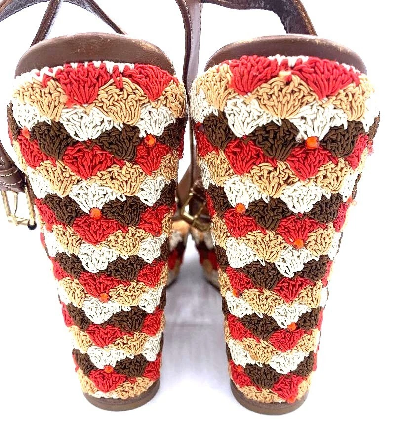 Sergio Rossi Crochet and Leather Platform Wedges 10 - Image 2 of 4