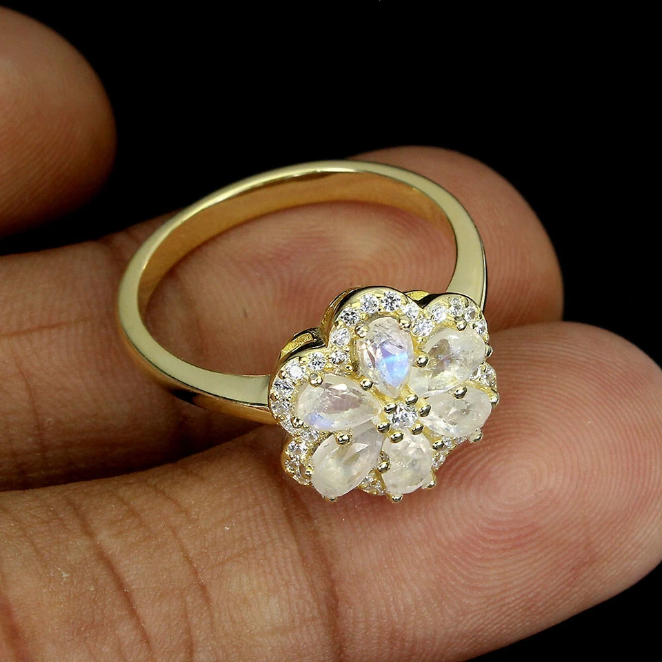 925 Sterling Silver Pear Moonstone 5x3mm Simulated Cz Ring Size 8 - Image 3 of 4