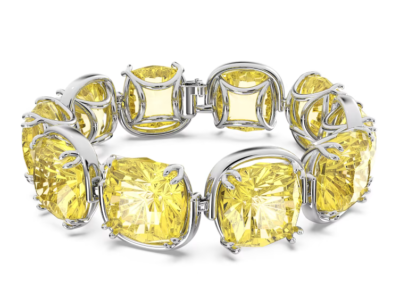Swarovski Harmonia bracelet Cushion cut, Yellow, Rhodium plated