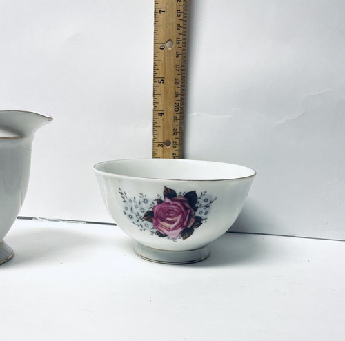 Crema rosa vintage Nanchino Pagoda Cina mezza tazza e ciotola di zucchero aperta - Foto 6 di 7