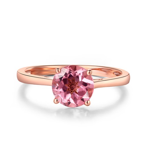 Bague d'anniversaire tourmaline ronde impeccable 0,6 ct 6 mm pierre précieuse or rose 18 carats - Photo 1 sur 9