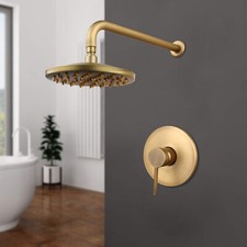 8" Antique Brass Round Rainfall Shower Head Mixer Valve Wall Mounted Shower Tap