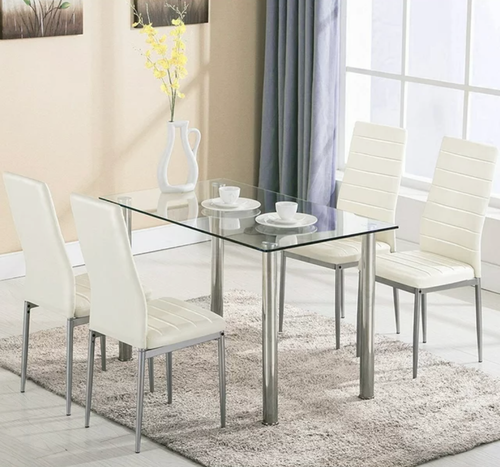 Juego de Comedor 4 Sillas y Mesa Moderno Elegante Glass Top Kitchen Table NEW - Picture 2 of 7