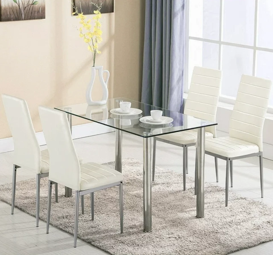 Juego de Comedor 4 Sillas y Mesa Moderno Elegante Glass Top Kitchen Table NEW - Image 2 of 4