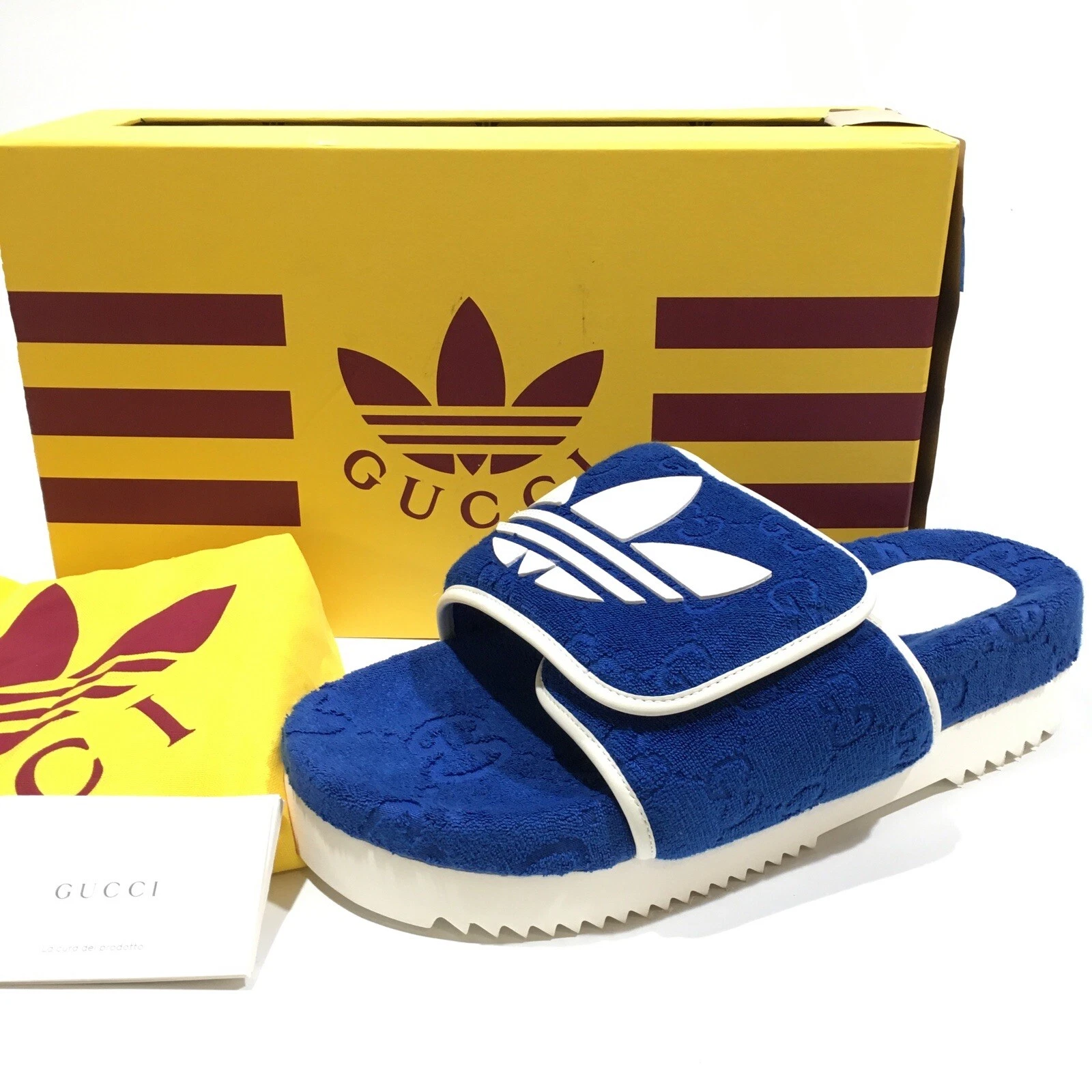 adidas X GUCCI GG SUPREME SANDALE SLIDE   ÉPONGE BLEUE ORIENTALE   HOMME US 11,5   NEUF