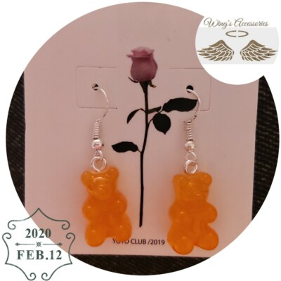 (Nur 1 Paar) Orange Kawaii Gummibärchen Ohrringe im koreanischen Stil.  Süß und einzigartig.