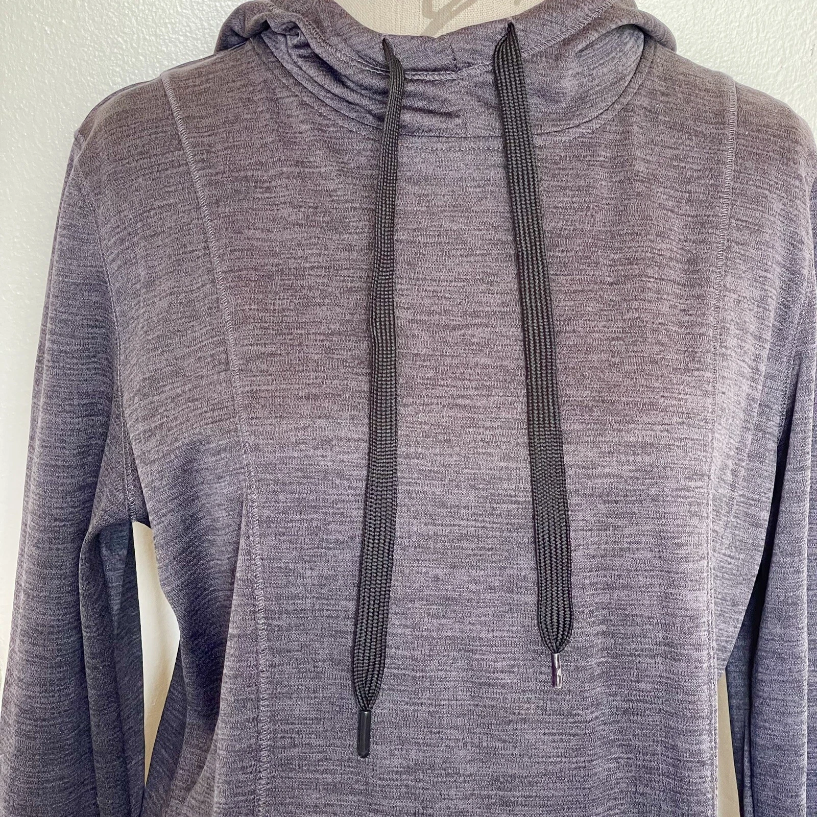 VETEMENTS Avia Top Taglia Large Viola con Cappuccio Burn Out Pullover Coulisse Foro Pollice