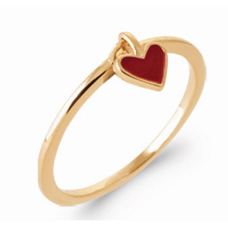 Bague coeur émail rouge tendance en plaqué or pour illuminer vos looks