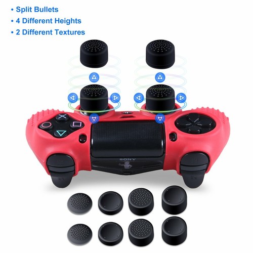 Silicone Protector Case Cover Set Anti-slip with 8 Thumb Grip For PS4 Controller - Picture 5 of 11