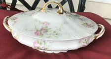 Vintage limoges havilland vegetable coverted plate pink roses great for a shabby