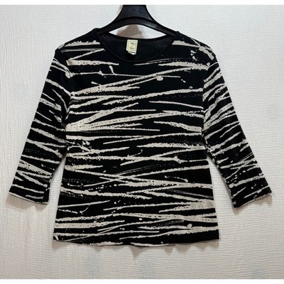 Jess & Jane Zebra Lines Top Women Sz L Black White 3/4 Sleeve Cotton Sustainable