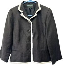 Lauren Ralph Lauren Women s Black Woven Linen Blazer 4 Button Tailored Sz 8