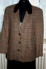 LAURA ASHLEY Damen Blazer mit Samtkragen kariert vintage 80er Country Style 