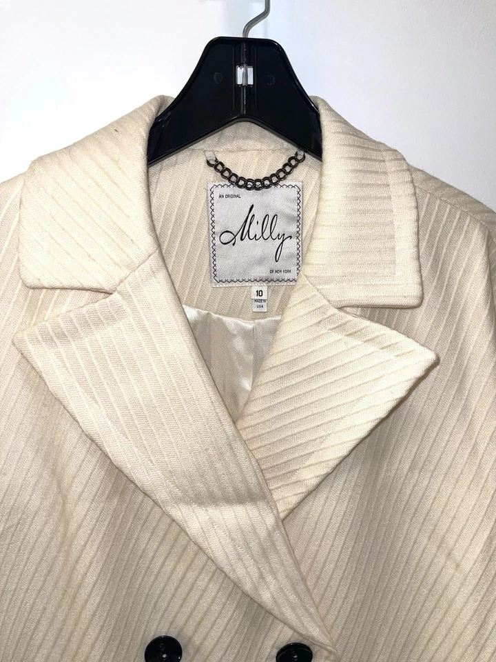 Abrigo Milly New York Lana Negro y Marfil Mujer Doble Pecho Talla 10 Nuevo con Etiquetas Foto 3 de 4