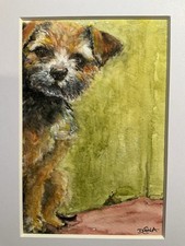 Original Watercolour painting Border Terrier signed dog picture art Gift puppy