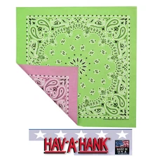 USA MADE Hav-A-Hank Reversible 2 Sided PAISLEY PINK/GREEN Head Neck Wrap Scarf