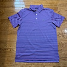 Vineyard Vines Polo Shirt Mens Small Blue Pink Stripe Whale Logo Golf Stretch