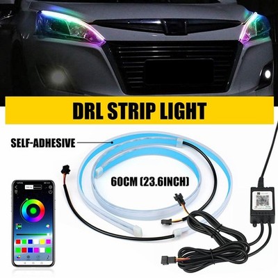 2X 60CM Slim RGB Flexible LED 5050 DRL Running Lamp Strip For Headlight IP68 EPY
