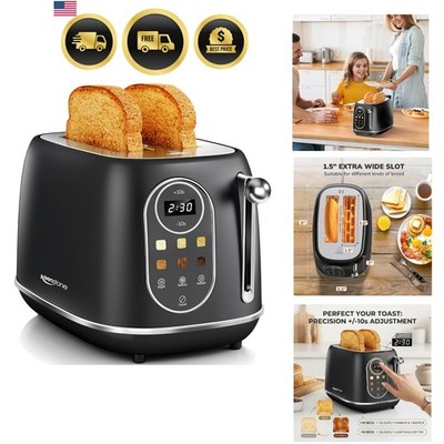 Smart Touch Screen Toaster 2 Slice, Retro Wide Slot Stainless Steel Toaster w...