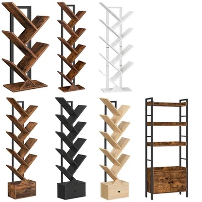 HOOBRO Libreria 4/9 Livelli Scaffale Stand Legno DVD Scaffale a Forma di Albero Vintage
