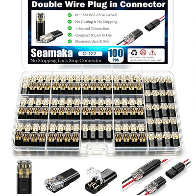 100Pcs Quick Connect Wire Connectors,Low Voltage No Stripping Double Wire Plug i