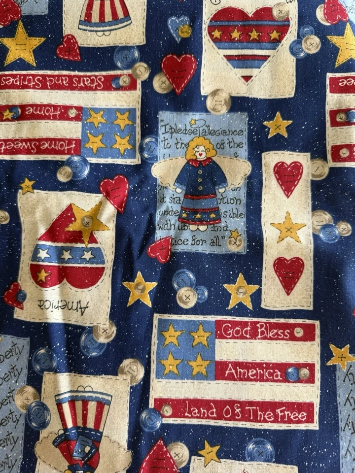 Fabric Traditions Cotton Red Blue White, Patriotic, Folk Art, 4.5' Foot Pc Nice! - Image 2 of 4