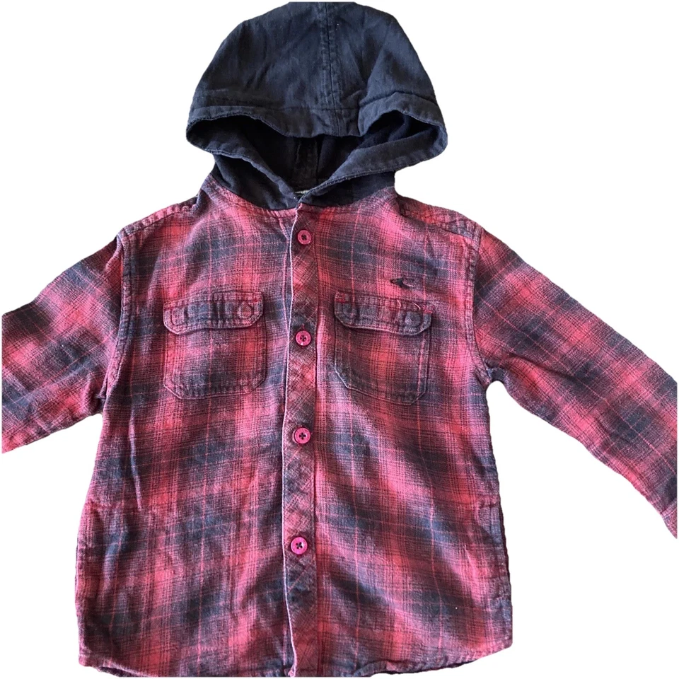 Camisa O’Neill Roja Negra A Cuadros Abotonada Bolsillo con Capucha Manga Larga Niño Talla Pequeña Foto 3 de 4