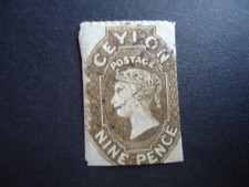 timbre ceylan Victoria nine pence -sans dents -brun-neuf-rare